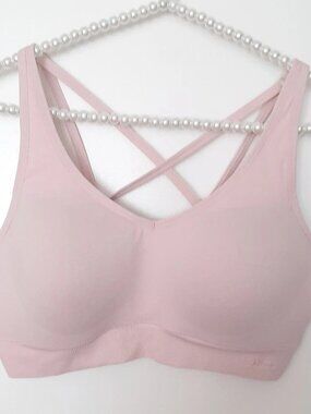Victoria's Secret Pink Sports Bra Top Bralette Lined Creamy Pink Size Large NWT